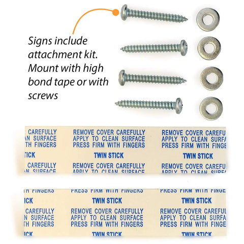 Attachment kit for First Aid Projecting Sign 5 By 6 Inch Acrylic Emergency Sign with screws and mounting tape