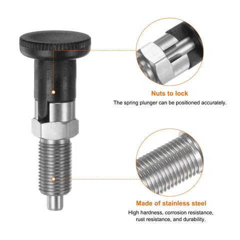 M10x1 Double Pack Ball Nose Spring Plungers Crafted From Badass Stainless Steel For Slick Self Locking Action and Zero Hassle Indexing Performance On Heavy Duty Industrial Projects close-up view showing locking nuts and threaded shaft detail.