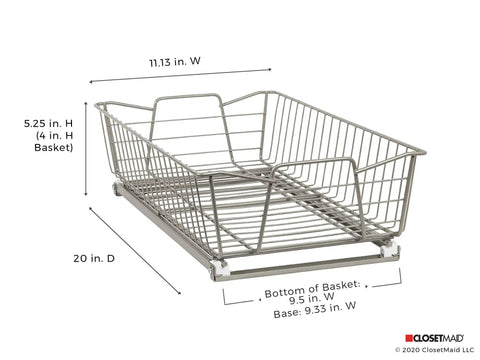 11 Inch Heavy Duty Slide Out Cabinet Organizer With Pull Out Pantry Shelf Drawer For Kitchen Bathroom And Laundry Room Nickel Smooth Glide showing dimensions and design features.