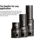 Three Eighth Inch Drive Shallow Semi Deep And Deep Impact Socket Set Metric Eight To Twenty Two Millimeter 45 Piece Premium Chrome Molybdenum Steel Coated For High Torque Power Tool Jobs