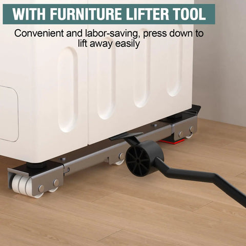 Extendable Appliance Sliders Heavy Duty Anti Slip With Lifter Lever Tool To Move Your Heavy Stuff Washers Dryers Furniture And Refrigerators From 20 To 36 Inches shown lifting a washer