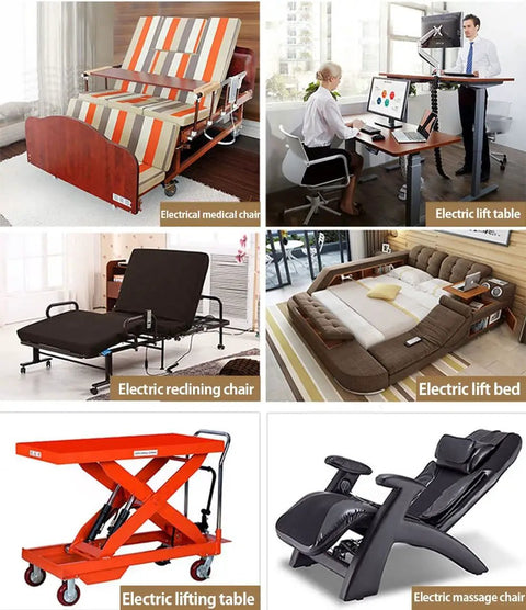 Various electric furniture including medical chair, lift table, recliner, lift bed, lifting table, and massage chair.