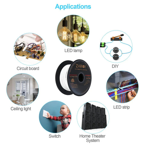 Applications of 50 Foot 18 Gauge Two Conductor Electrical Wire With Red And Black Leads CL2 Fire Resistant White Jacket DIY.