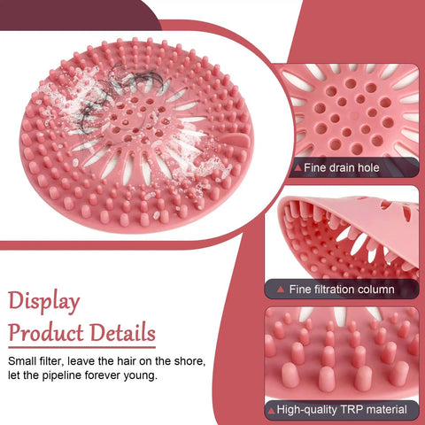 Banish Clogged Drains Fast With This Flexible Drain Strainer Set, Solid Snag Catcher Hair Filter, Stretchy Rubber Sink Protector, Easy Splash Multi Color Bath Nets 6 Pack, pink rubber drain catcher with fine holes.