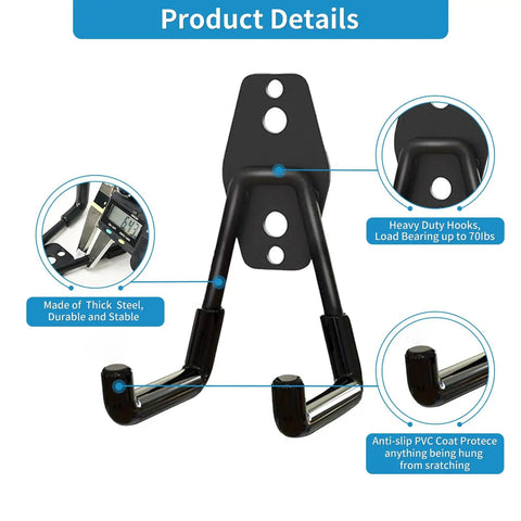 Heavy Duty Steel Wall Mount Hooks For Garage And Garden Tool Organization, Small U Hooks Black 4 Pack With Anti Slip PVC Coating