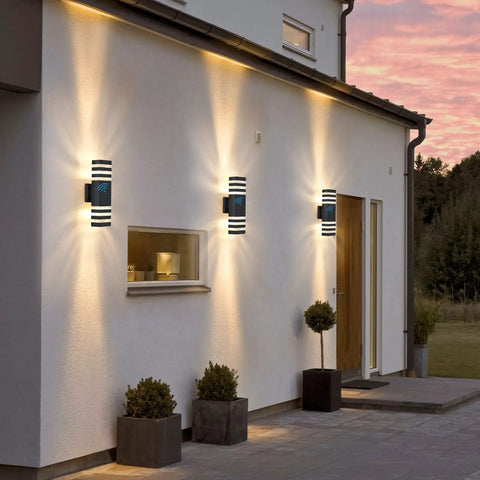 Dusk To Dawn Outdoor Wall Lights Set And Forget Auto On Sensor Up And Down Modern Exterior Sconce Fixtures aluminum on house wall