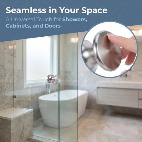 Two Pack Glass Shower Door Handles For Homes And Offices Silver Aluminum Alloy Round Single Hole Mount Heavy Duty