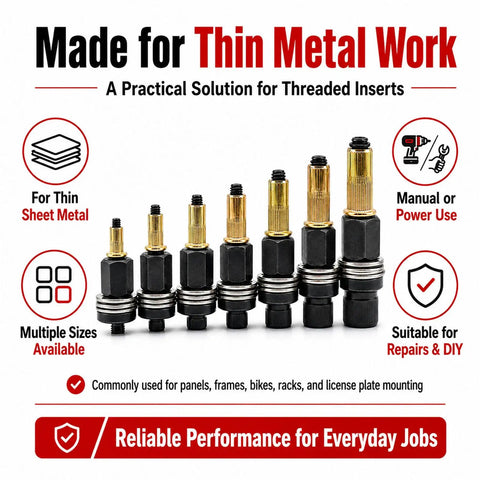 Rivet Nut Tool Kit 77 Pieces With M3 To M12 Carbon Steel Mandrels And 70 Rivet Nuts For Drill Heavy Duty Repair And Assembly Set Great For Auto Metalworking Home Shop Quick Install, mandrels for thin sheet metal