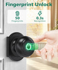 Keyless Entry Fingerprint Door Lock With App Control, biometric smart door knob on door with fingerprint recognition display