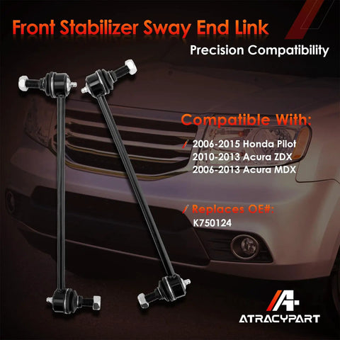Front Sway Bar Link Kit 2 Piece Fits Honda Pilot 2006-2015 MDX 2006-2013 ZDX 2010-2013 Replacement To Stop Clunking And Leaning In Turns No More Bouncing Or Uneven Tire Wear, two black metal links