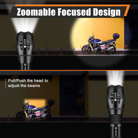 Two Pack 1000 Lumen LED Flashlight Set For EDC Go To Handheld Use High Bright Outdoor Lights With Five Modes Waterproof Durable