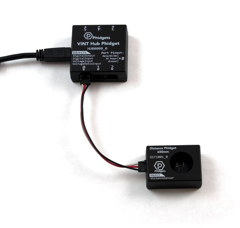 Slick Infrared Time Of Flight Distance Sensor Solid For Makers delivering precise measurements with VINT Hub Phidget connection.