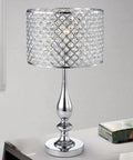 Crystal Edge Shade Chrome Table Lamp With Sparkling Crystal Accents ETL Listed Blingy Glam Lighting, modern design, on table