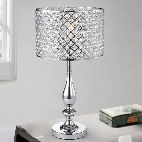 Crystal Edge Shade Chrome Table Lamp With Sparkling Crystal Accents ETL Listed Blingy Glam Lighting, modern design, on table