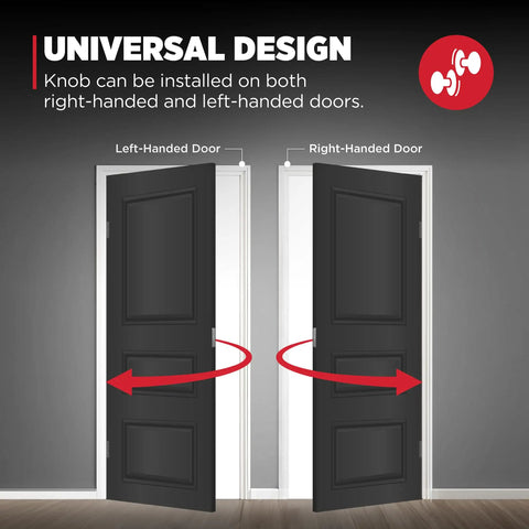 Illustration showing universal design of Pismo Dummy Door Knob Matte Black Non Turning Interior Pull for left and right doors.