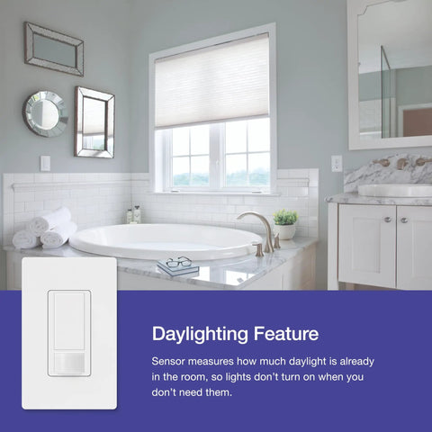 Motion Sensor Light Switch With Wall Plate For Bathrooms, Garages, And Laundry Rooms, Automatic On Off Lighting, white switch in bathroom