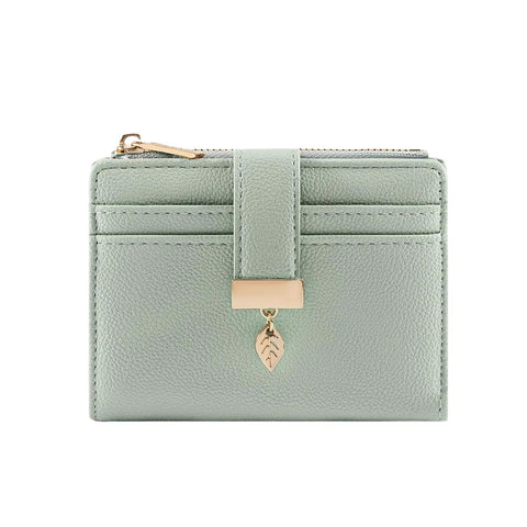 Front view of Ultra Slim Women Wallet With RFID Blocking Bifold Soft Leather Card Holder With ID Window Zipper Coin Pocket Green