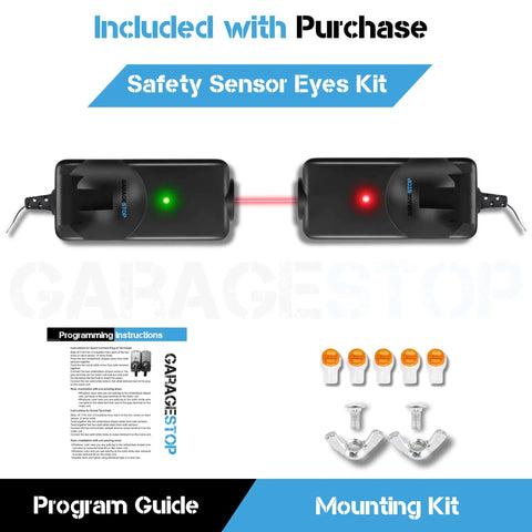 Universal 41A5034 Garage Door Safety Sensor Replacement Kit Eyes Only For Openers After 1997 Easy Install Beams shown with accessories