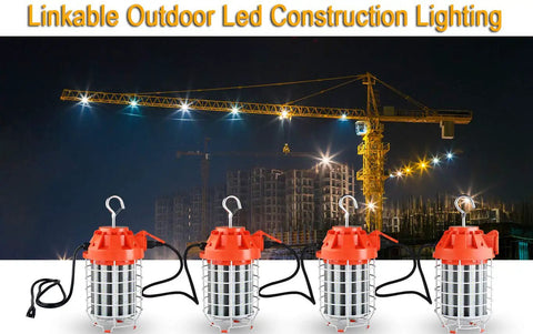 60W LED Temporary Work Light With 8400 Lumen Output, 5000K Daylight Glow, Plug And Play Job Site Lights With Outlet And Hook