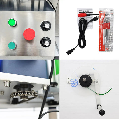 Control panel and accessories for Quick Turnaround Automatic Round Bottle Labeler Processes Twenty To Two Hundred Units Per Minute.