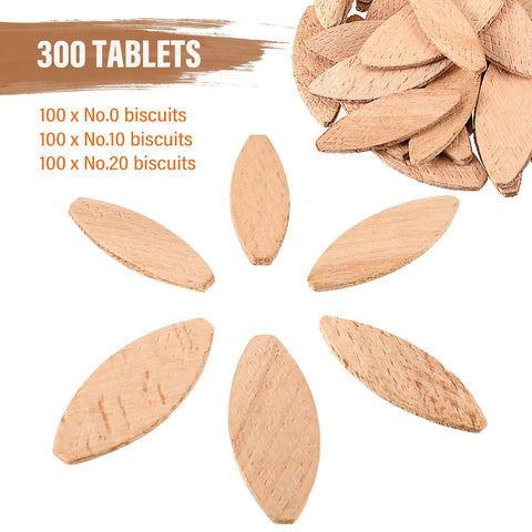 Beechwood Wood Joiner Biscuits Mixed Sizes Zero Ten Twenty Three Hundred Piece Knockout Kit with assorted biscuits