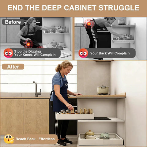 Total Game Changer Expandable Pull Out Cabinet Organizer With Heavy Duty Adhesive Backing For Deep Kitchen Drawers in use.