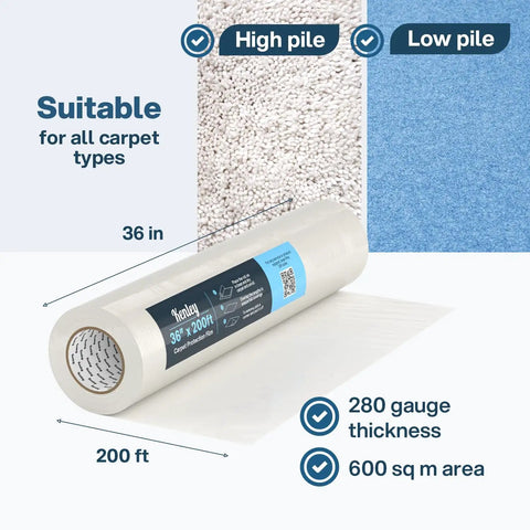 Self Adhesive Carpet Protector Film Heavy Duty Shield For Floors And Stairs No Mess 36x200 Foot Roll with carpet suitability chart