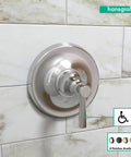 Joleena Transitional Pressure Balance Shower Valve Trim in Chrome with quiet operation against tiled wall