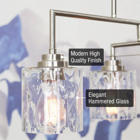 Monroe 28 Inch Modern Four Light Linear Kitchen Island Light With Hammered Glass Shades Brushed Nickel Finish