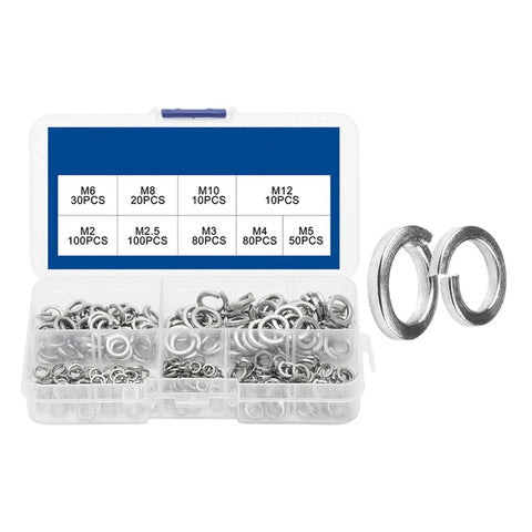Rectangular Spring Release Lock Washers Sorting Kit With 480 Pieces Stainless Steel And Carbon Steel Assortment in plastic case.