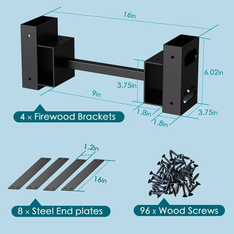 Rugged Outdoor Firewood Rack With Easy Adjustable Length Wood Storage Brackets Kit Log Stacking Stand For Outdoor And Indoor Fireplaces Heavy Duty Black Set Of Two No Fuss Easy Use