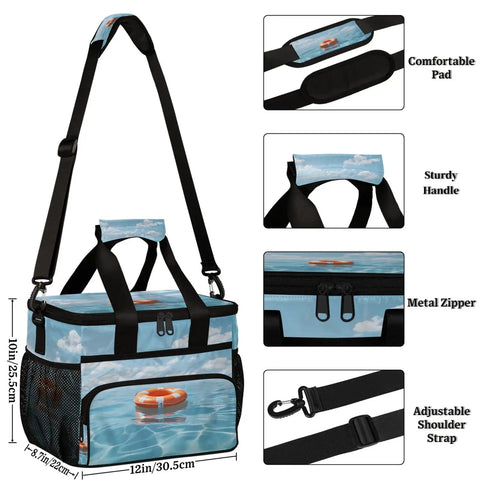 Insulated Picnic Backpack With Big Capacity Lunch Bag for everyday grub with shoulder strap, metal zipper, and beach design.