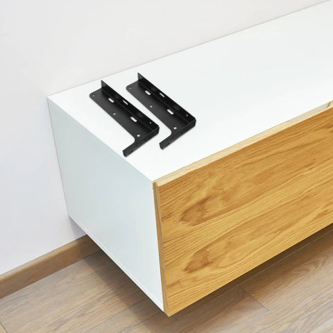 Floating Shelf Brackets For Kitchen And Bathroom Wall Mounted L Shaped Shelf Support on wooden surface