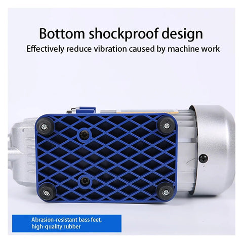 Bottom view of Heavy Duty Vacuum Pump for Industrial Refrigeration and Auto Shop Maintenance with shockproof base.