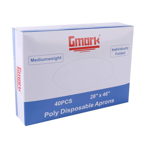 Box of Poly Disposable Apron Individually Wrapped 40 Count Waterproof PE From Neck To Knee Full Size Bib Type 28 Inches By 46 Inches