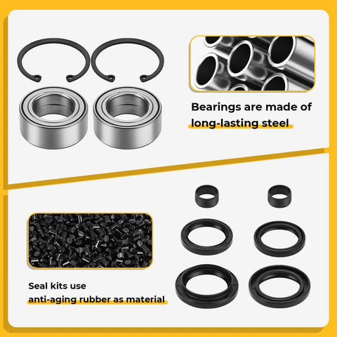 Front Wheel Bearings And Seals Kit For Honda Fourtrax Rancher 350 400 420 4x4 Edition showing steel bearings and rubber seals.