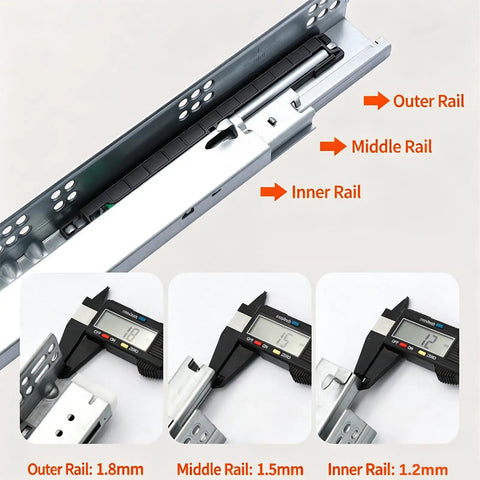 Undermount Drawer Slides With Soft Close And Hidden Rails, Built Tough Heavy-Duty Cold Rolled Steel, Full Extension 14-Inch diagram