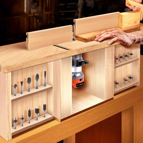 Compact Router Tool With 7.0 Amp Motor Soft Start And Variable Speed From 10,000 To 32,000 RPM for woodworking in action on a workbench.