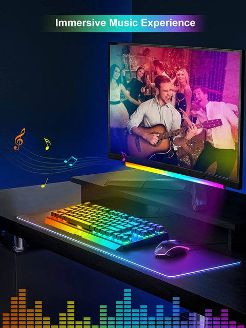 Monitor Down Light Bar RGB Desk Light for PC Setup With Dynamic Rainbow LEDs, Dimmable Brightness And Speed shown in game room