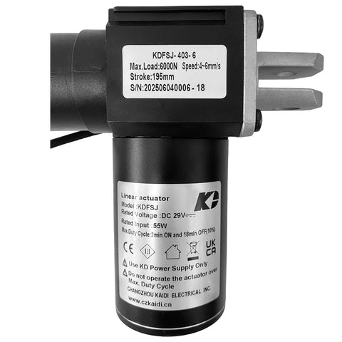 Kaidi linear actuator KDFSJ-403-6 motor, black, for power recliner lift chairs.