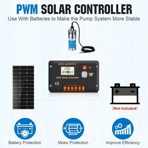 PWM controller for Solar Well Pump Kit 12V DC Submersible Water Pump With 200W Solar Panel, battery not included