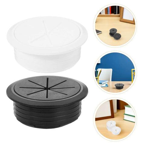 Round Desk Cable Hole Covers Grommet Kit With ABS And Rubber Material Dust Barrier For Office Desks And School Tables Easy No Fuss Wire Management Through Pass Grommets 20 Pack, black and white