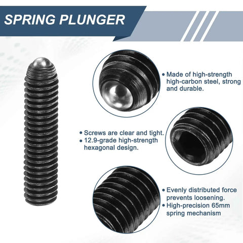 Heavy Duty Hex Socket Ball Plungers M6 X 25mm Thread 10 Pack High Carbon Steel Spring Loaded Assembly image showcasing hexagonal design and smooth top.