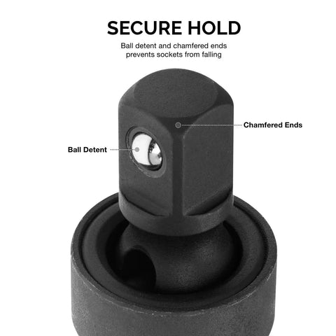 Impact Universal Joint Socket Swivel Set ball detent and chamfered ends for secure hold