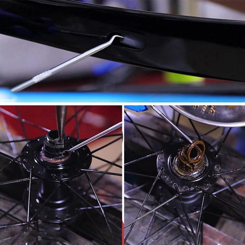 6.5-in four-piece automotive hook and pick set; metal precision tools with anti-slip shaft used to remove seals from wheel hub.