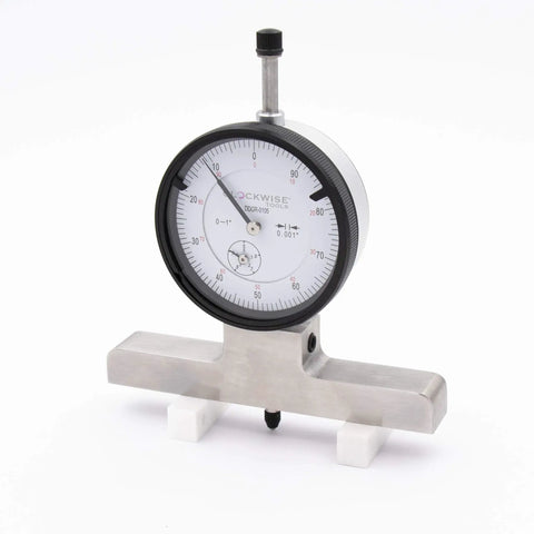 Front view of Dial Depth Gauge Kit With 0 To 1 Inch Base And 1 To 7 Inch Extensions Including Six Extensions, 0.001 Inch Precision.