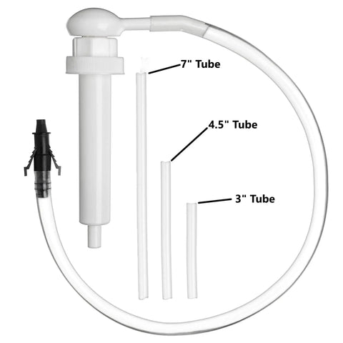 Fluid Transfer Pump For Gallon And Wide Mouth Quart Bottles, 30cc Per Stroke, Four Thread Sizes Fit Most Bottles, Easy Interchange, 24 Inch Flexible Tube For Gear Oil, Transmission Fluid, Antifreeze with 7, 4.5 and 3 inch tubes