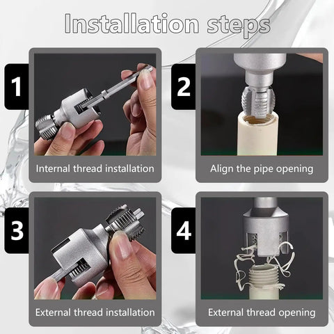 Essential 6 Piece Pipe Threader Kit With 3 Step Drill Bits For Professional NPT Threading And Drilling On PVC Plastic Pipes, installation steps