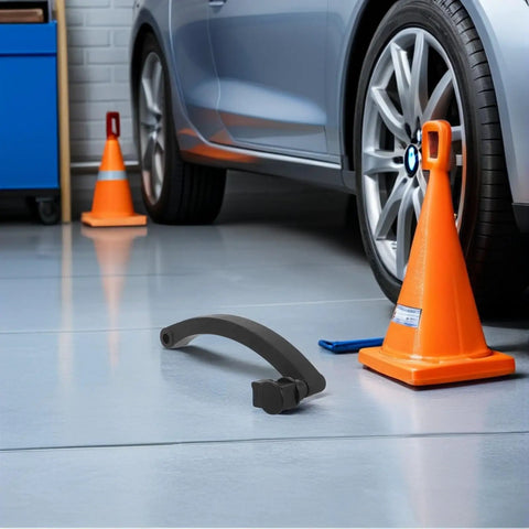 Heavy Duty Tire Balancer Handle Replacement for Precision Dynamic Weight Placement and Smooth Highway Riding on garage floor.