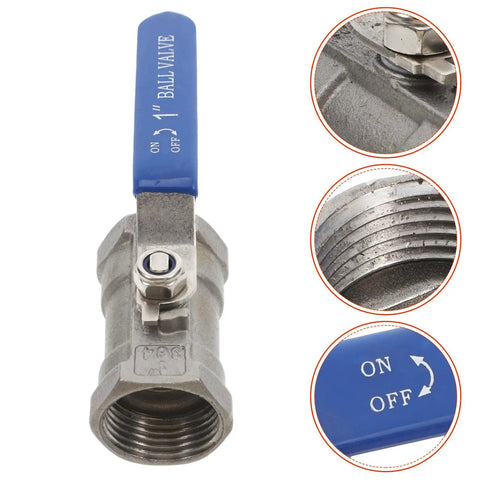 Heavy Duty Stainless Steel Ball Valve With Internal Threaded Fittings For Solid Water Pipe Networks showcasing blue handle and threaded end.